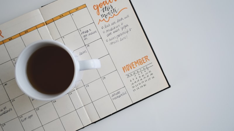 A calendar and planner used for organising monthly budget goals and tracking spending habits